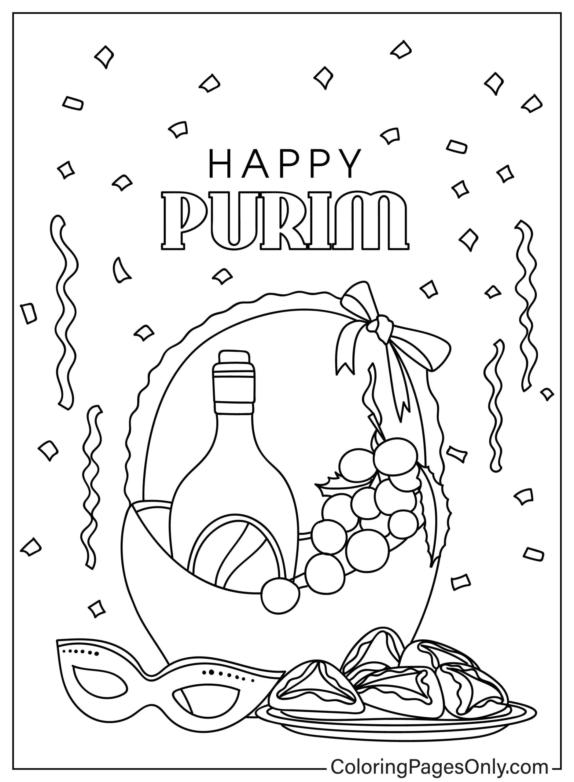 Página para colorir de Mishloach Manot de Purim