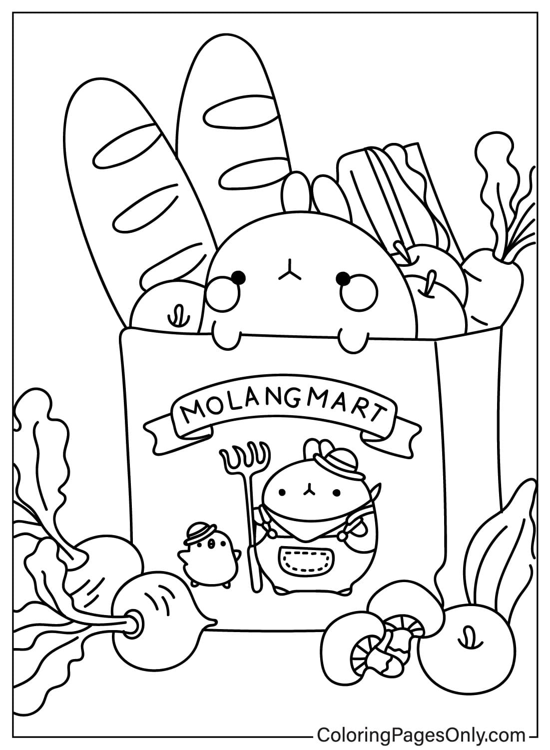 Página para colorear de Molang Mart de Molang
