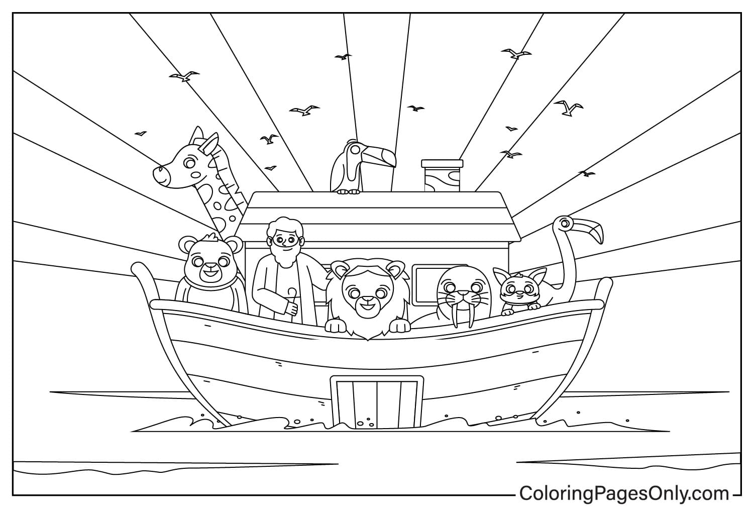 Noé y los animales en el arca durante el diluvio del Arca de Noé