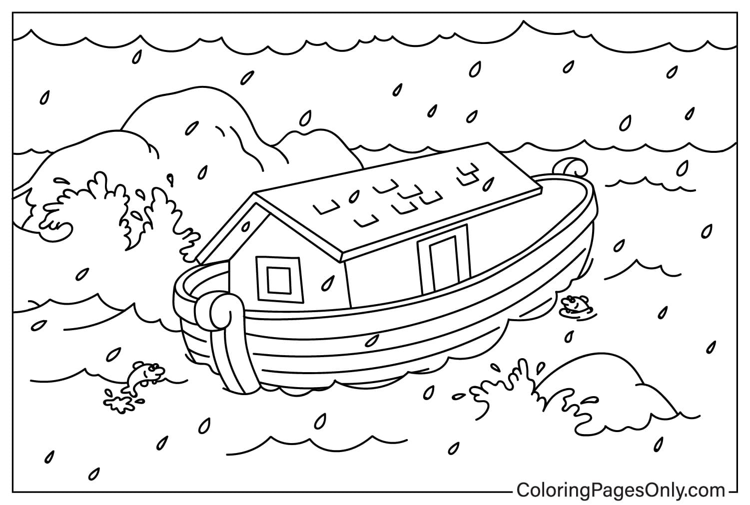 Página para colorear del Arca de Noé en el mar de El Arca de Noé