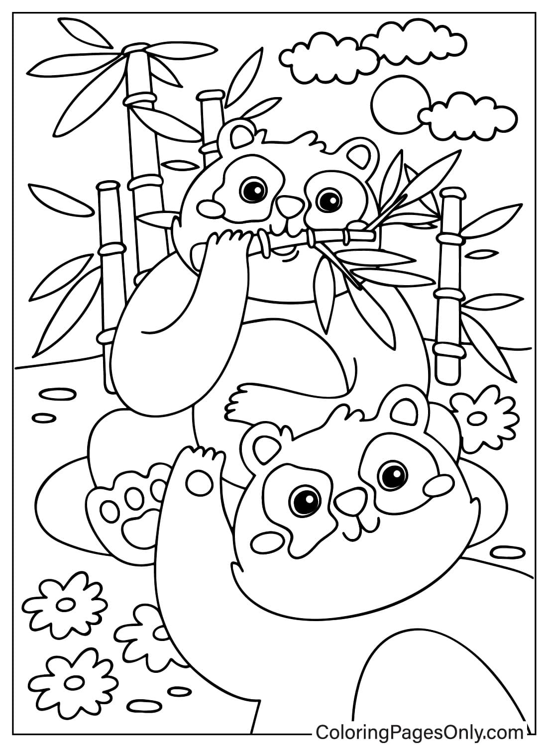 Página para colorir do primeiro dia de primavera do Panda do primeiro dia de primavera