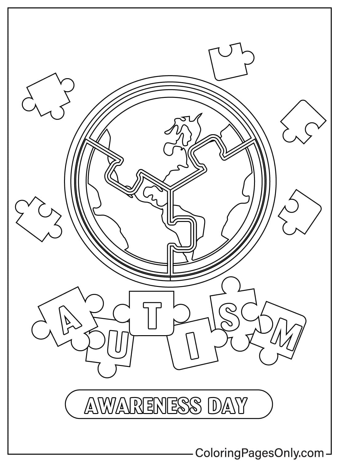 Images Feuille de coloriage de sensibilisation à l'autisme de la Journée mondiale de sensibilisation à l'autisme