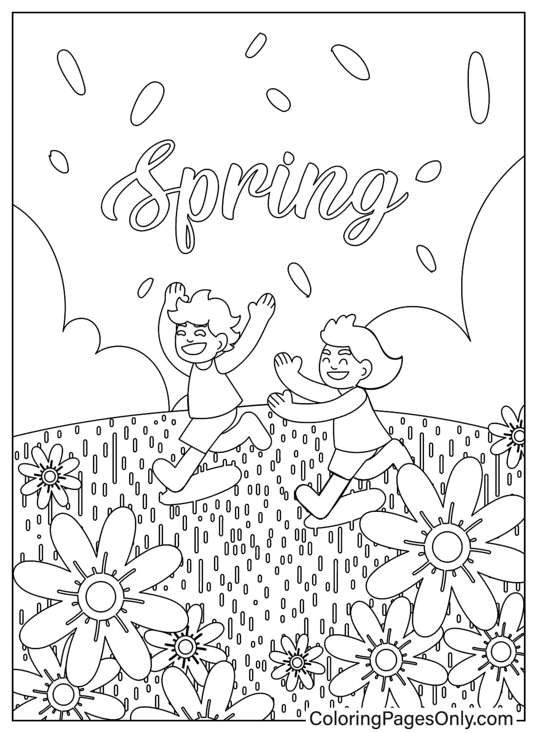 Folha para colorir de fotos do primeiro dia de primavera do primeiro dia de primavera