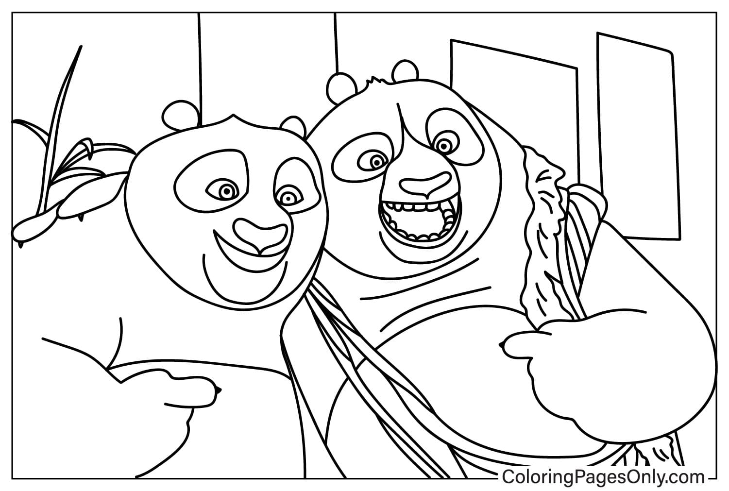Página para colorear de Po y papá de Kung Fu Panda