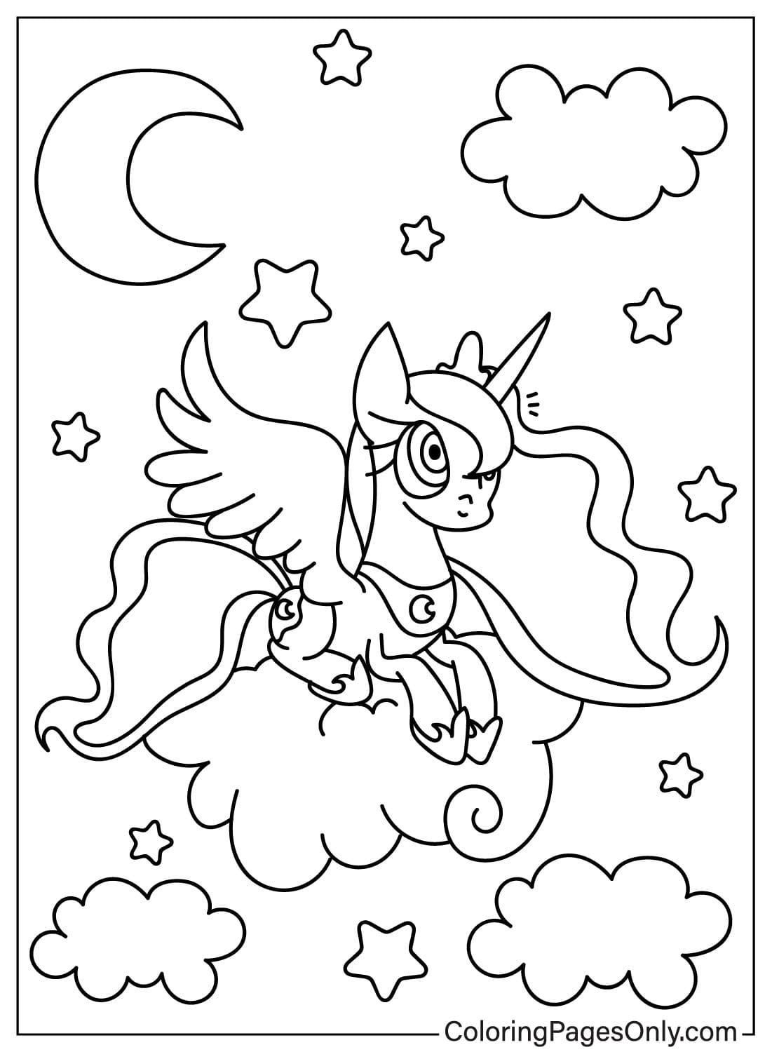 Princess Luna Flying in the Sky Coloring Sheet from Princess Luna