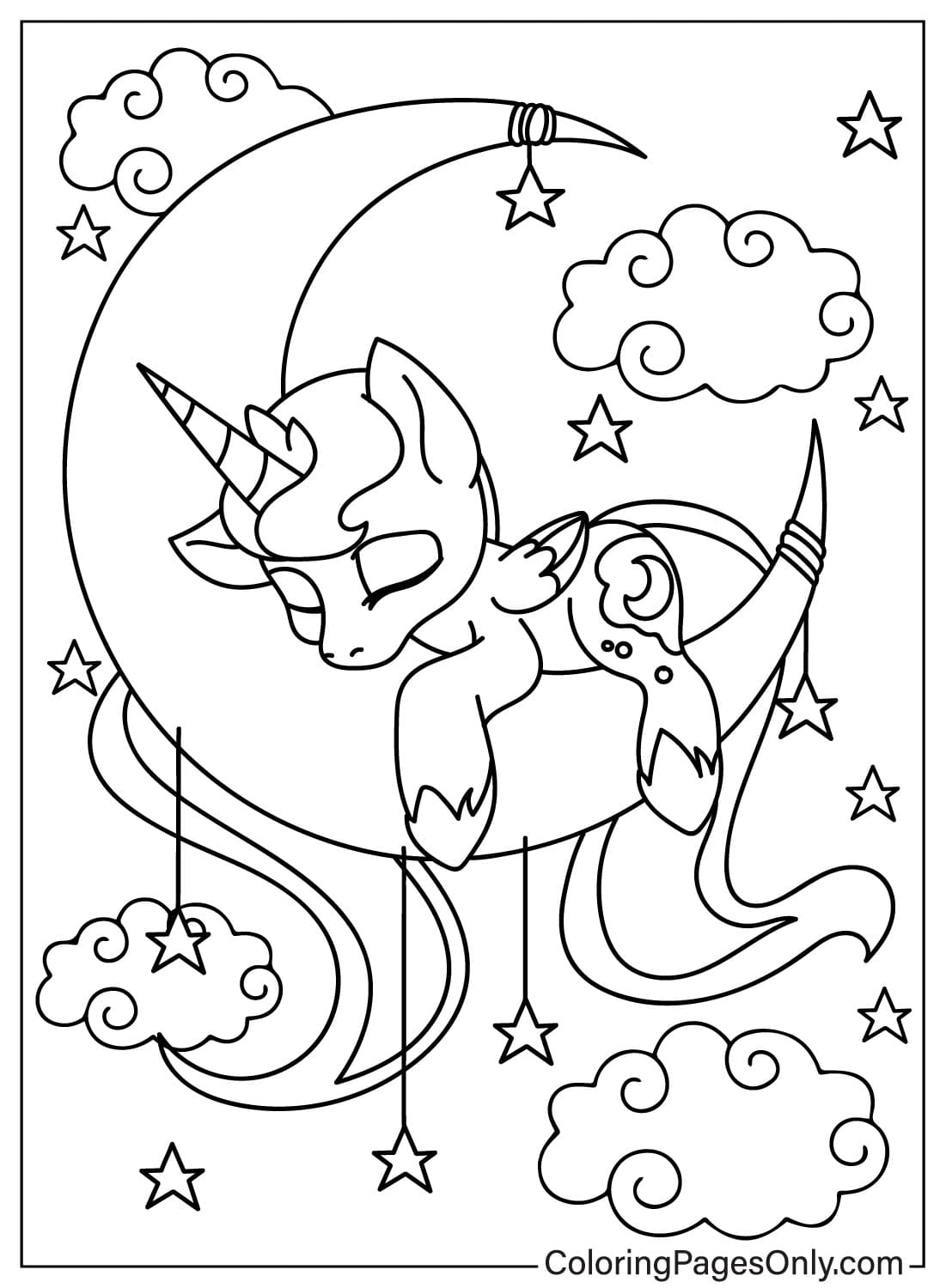 La principessa Luna dorme sulla luna Pagina da colorare della principessa Luna