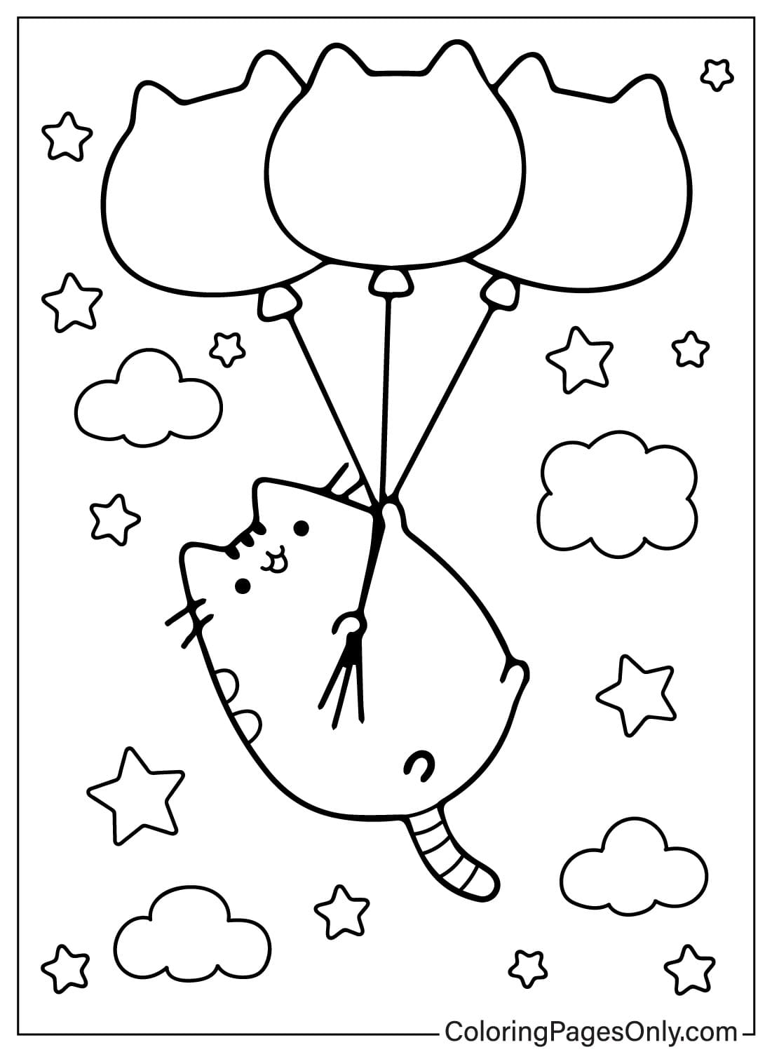 Pusheen Fly up to the Sky to Color Coloring Page