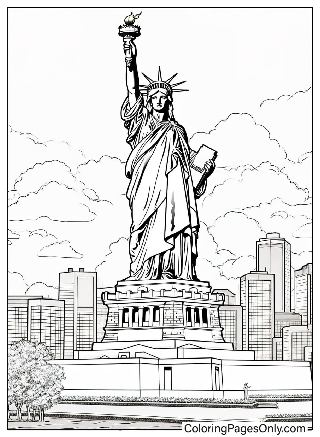 Pagina da colorare realistica della Statua della Libertà dalla Statua della Libertà