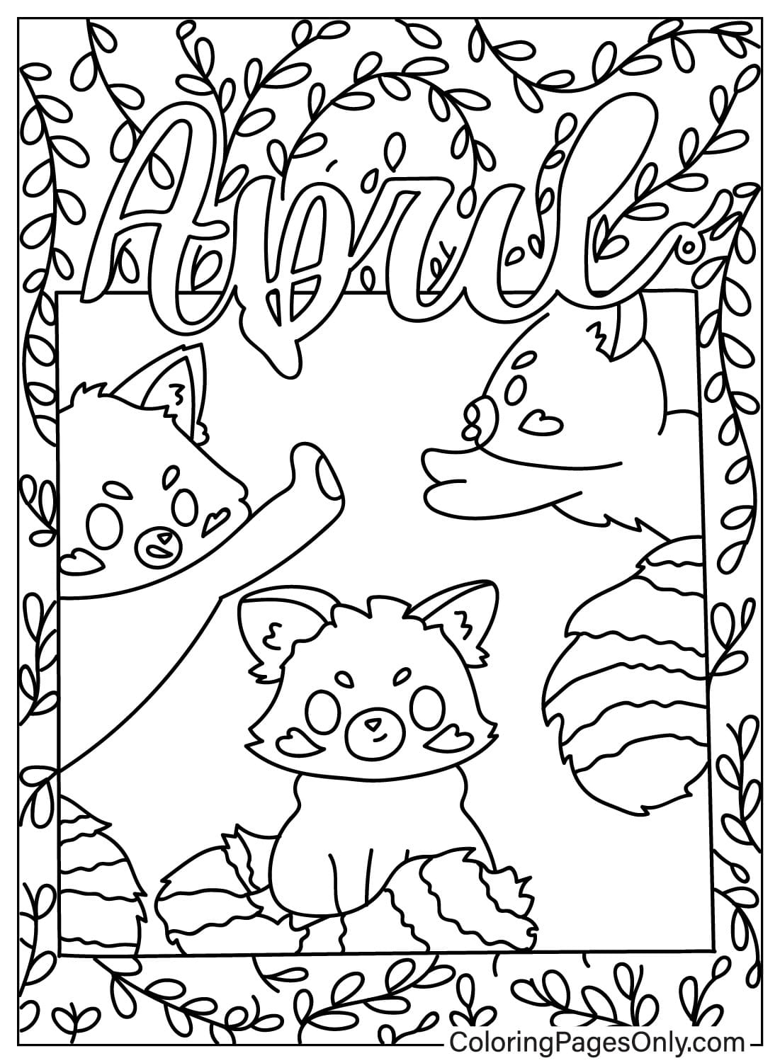 Red Panda April Coloring Page from April 2024