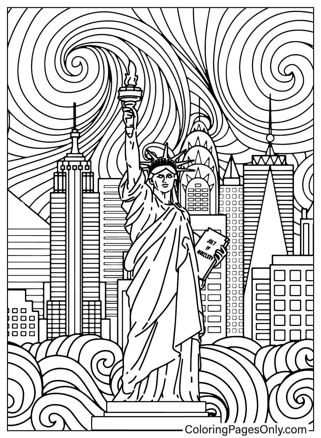 Pagina da colorare della Statua della Libertà per adulti