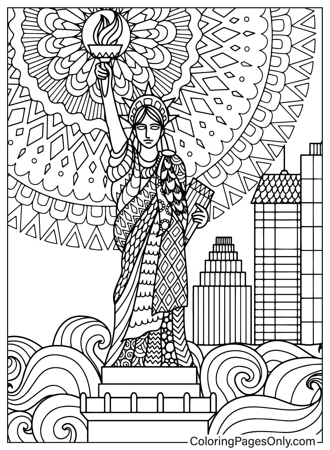 Pagina da colorare Mandala della Statua della Libertà