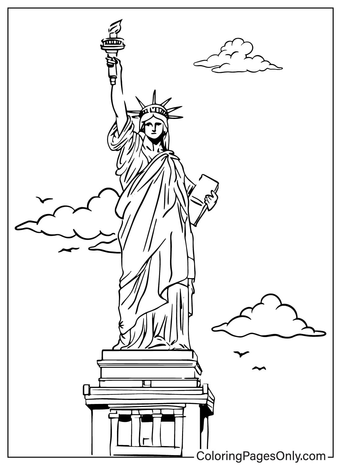 Hoja para colorear arquitectónica de la Estatua de la Libertad de la Estatua de la Libertad