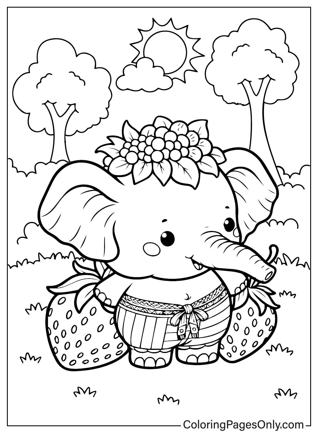 Página para colorear de Elefante de Fresa gratis de Elefante de Fresa
