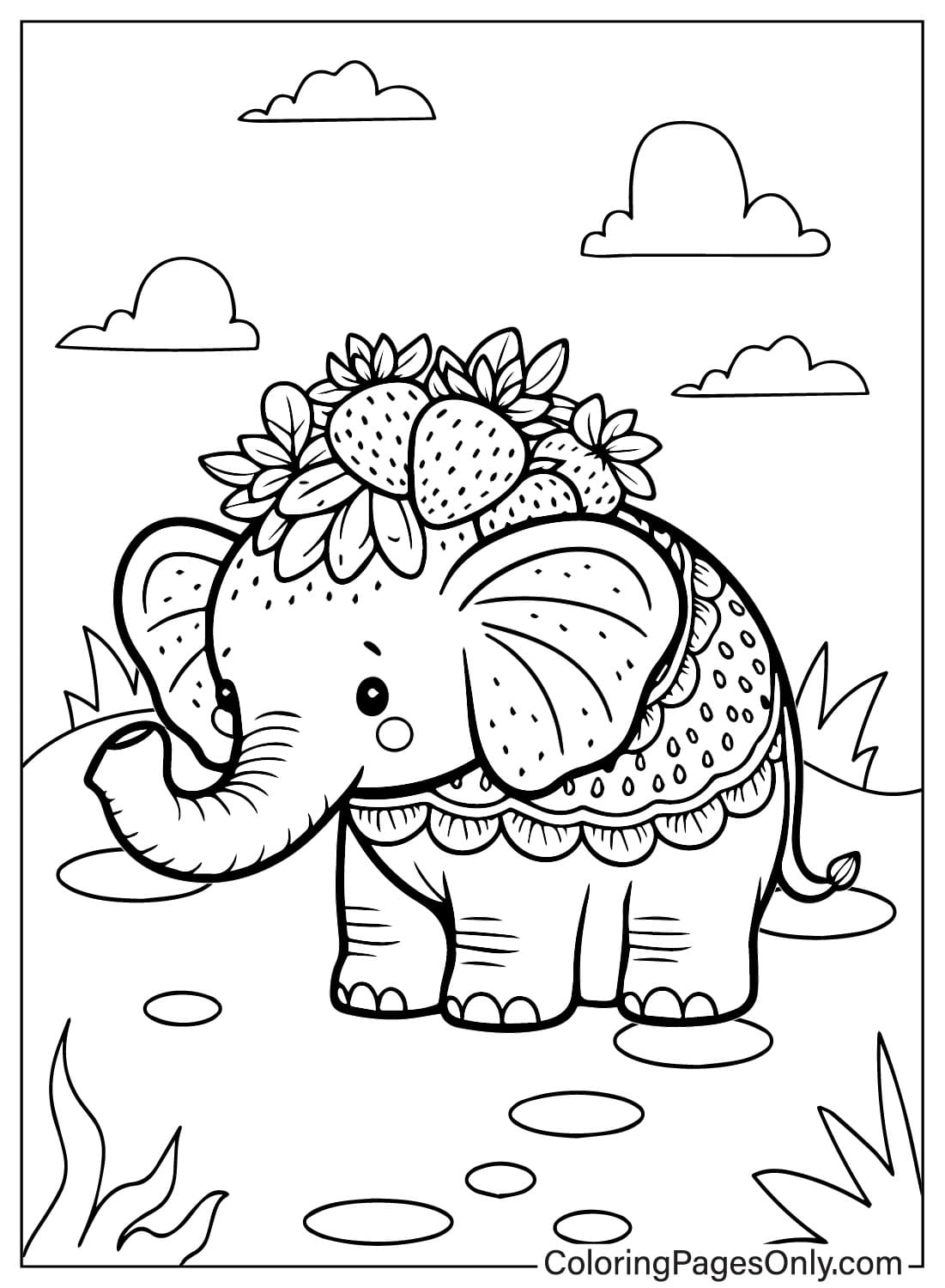 Dibujos para colorear de Elefante de Fresa para imprimir de Elefante de Fresa