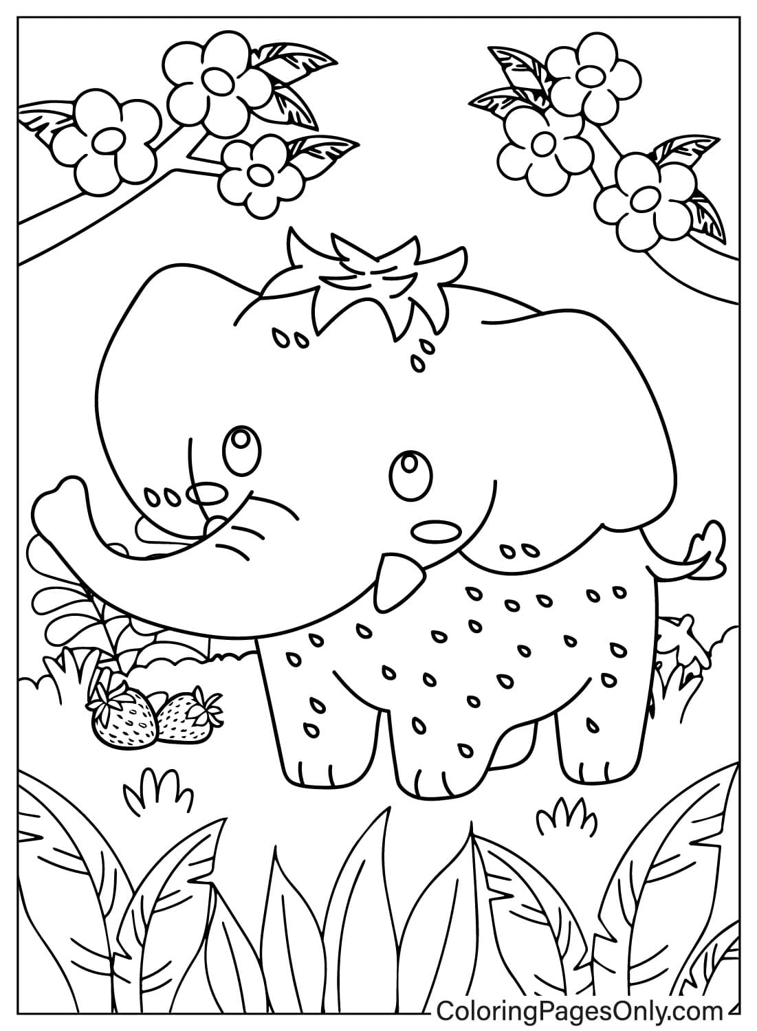 Elefante de fresa Página para colorear imprimir gratis de Elefante de fresa