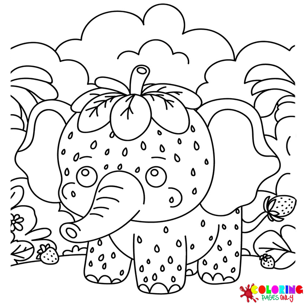 Desenhos para colorir de elefante de morango
