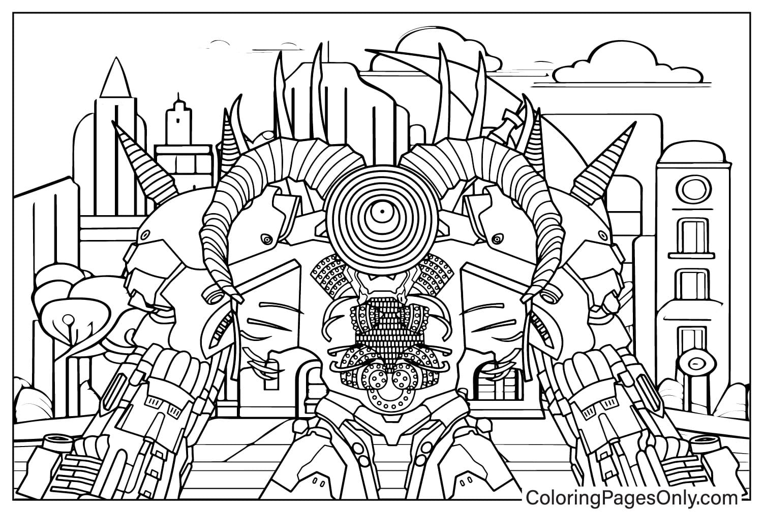 Pagina da colorare Titan Drill Man aggiornata JPG da Titan Drill Man aggiornato