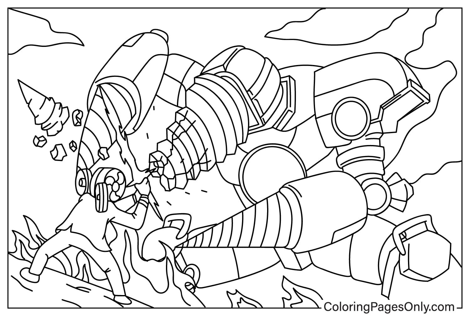 Upgraded Titan Drill Man Fight Coloring Page from Upgraded Titan Drill Man