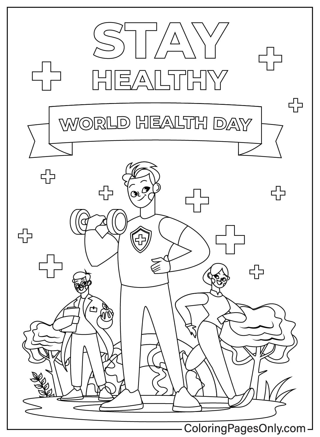 Página para colorir do Dia Mundial da Saúde para adultos do Dia Mundial da Saúde