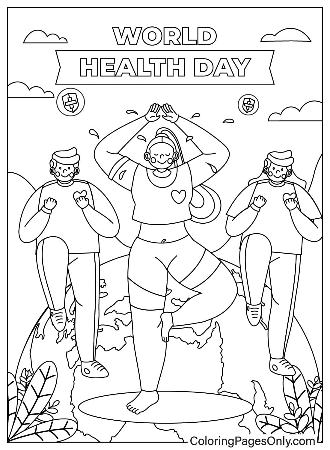 Página para colorear del Día Mundial de la Salud para niños del Día Mundial de la Salud