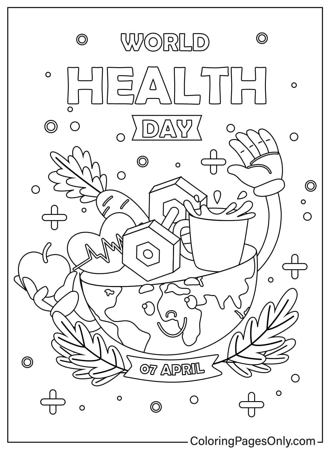 ورقة تلوين رسم يوم الصحة العالمي من يوم الصحة العالمي