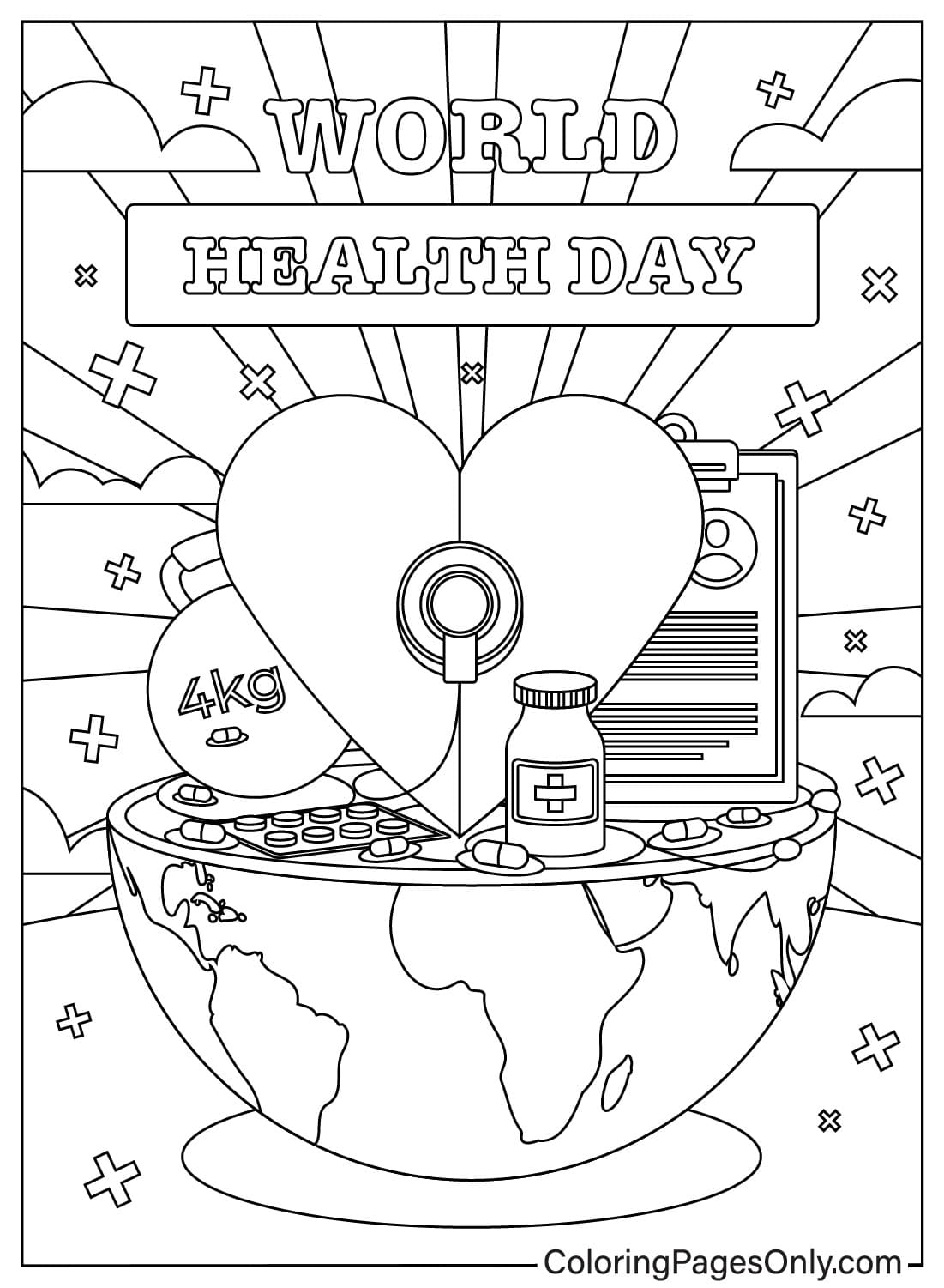 صفحات تلوين مجانية ليوم الصحة العالمي للأطفال والكبار من يوم الصحة العالمي