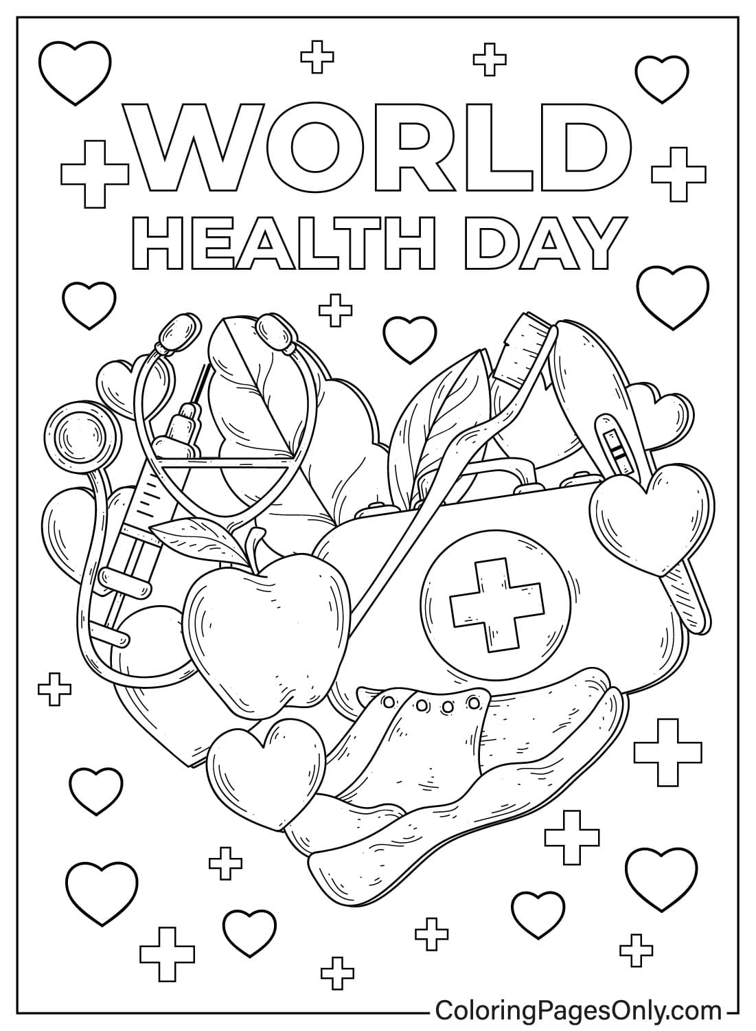 Pagina da colorare del cuore della Giornata mondiale della salute dalla Giornata mondiale della salute