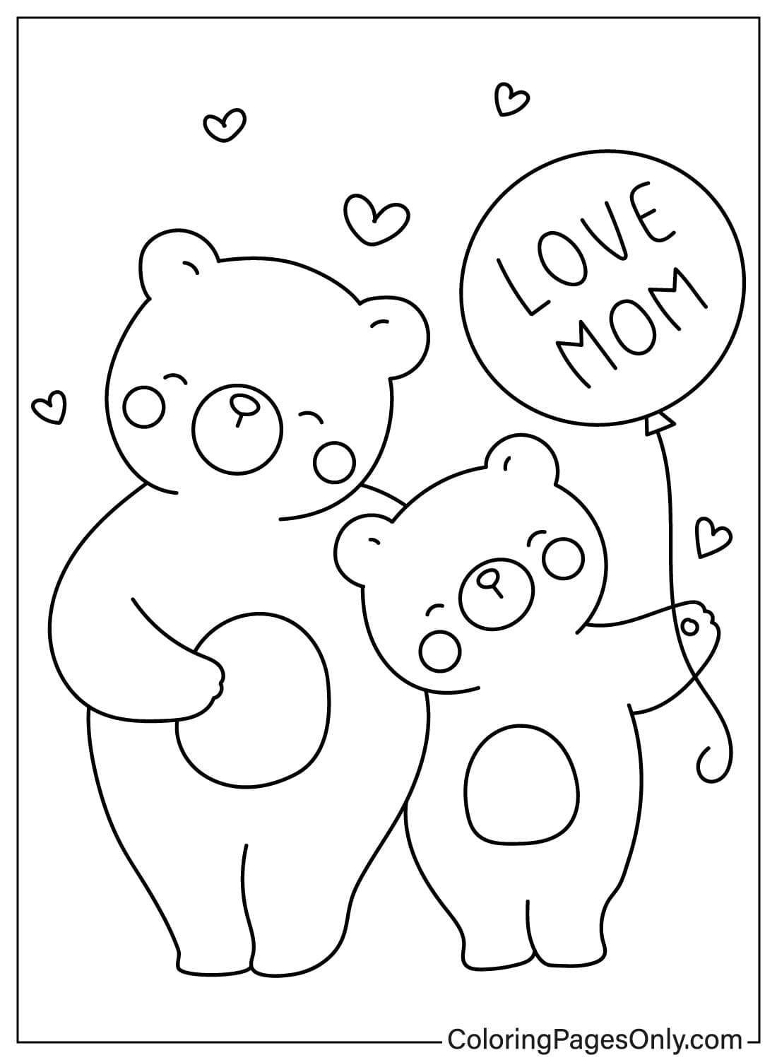 Urso Mãe e Filho com Balão do Dia das Mães