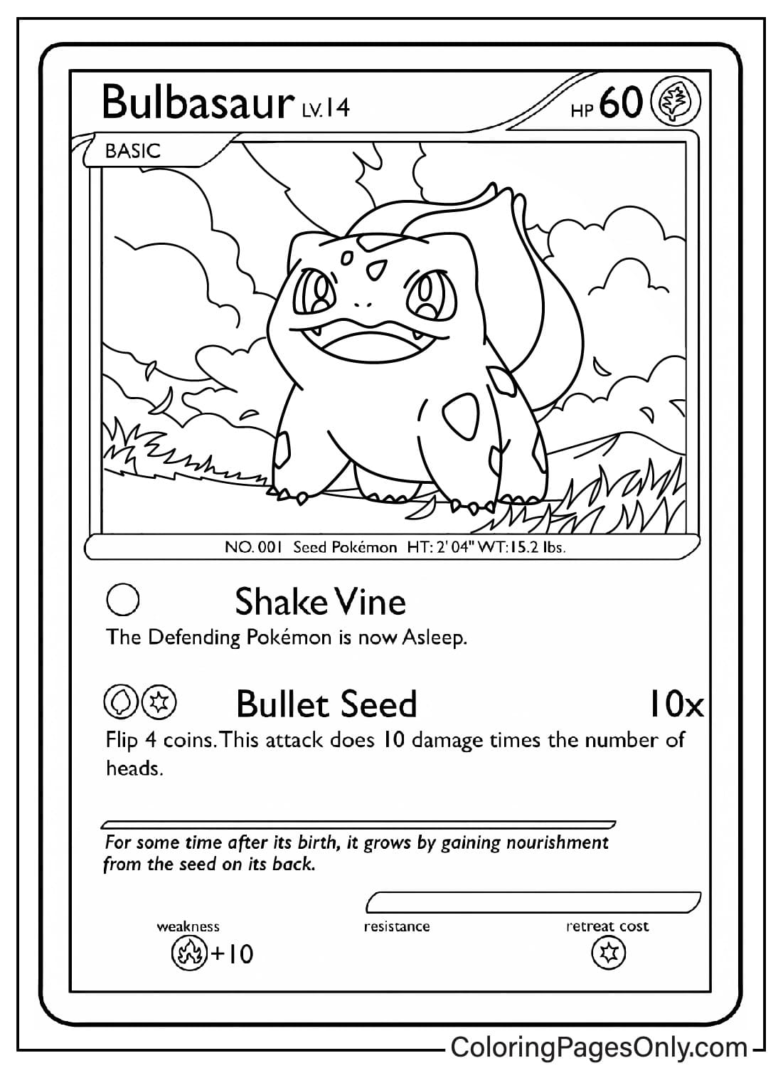 صفحة تلوين بطاقة Bulbasaur من بطاقة البوكيمون