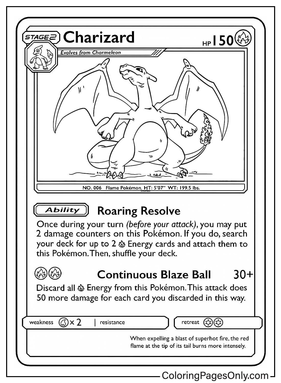 Coloriage de la carte Pokémon Charizard de la carte Pokémon