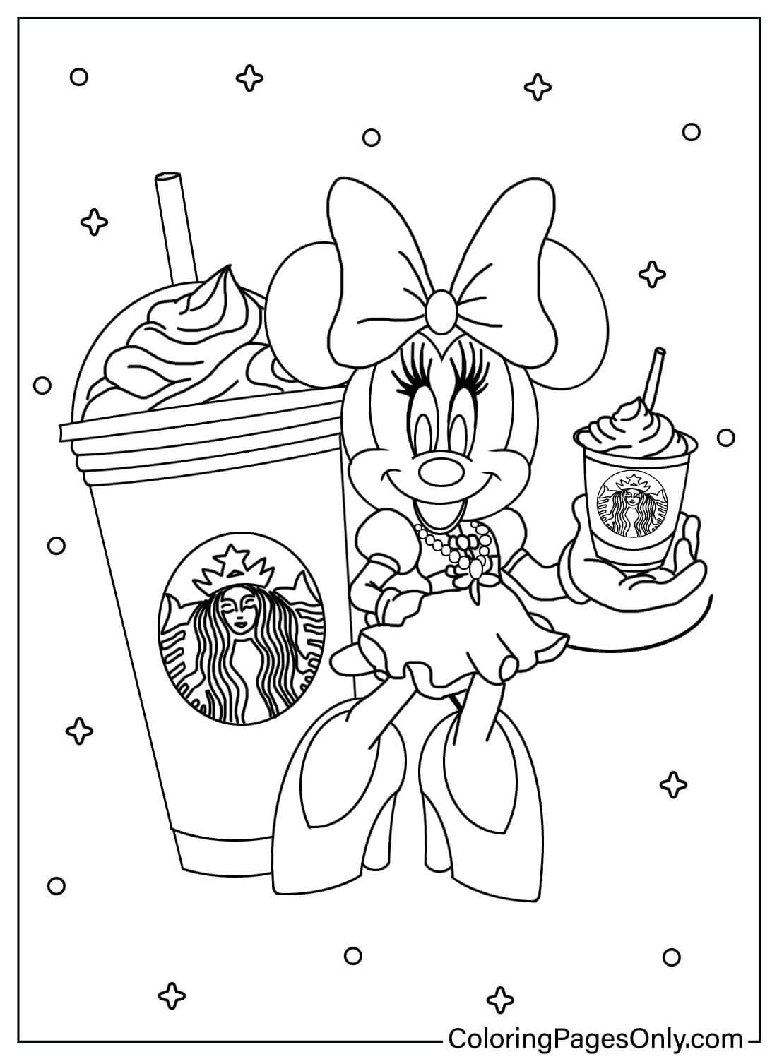 Hoja para colorear Minnie Mouse con Starbucks de Minnie Mouse