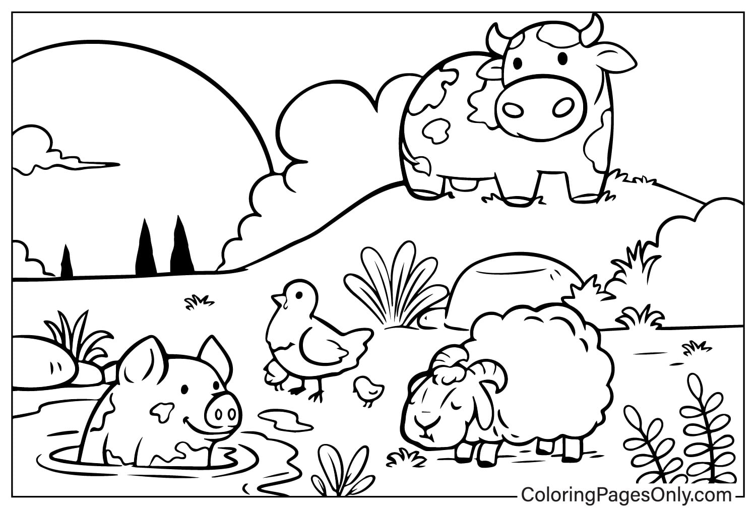Vaches, porcs, moutons, poulets à la ferme de Farm Animal