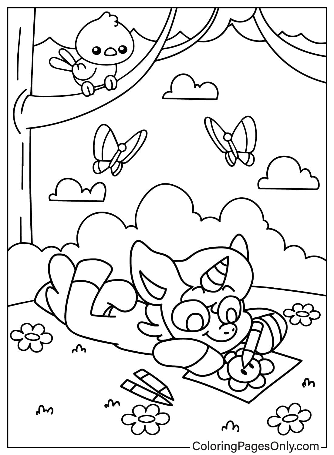 CraftyCorn Lying Drawing Painting in the Grass Coloring Page from CraftyCorn