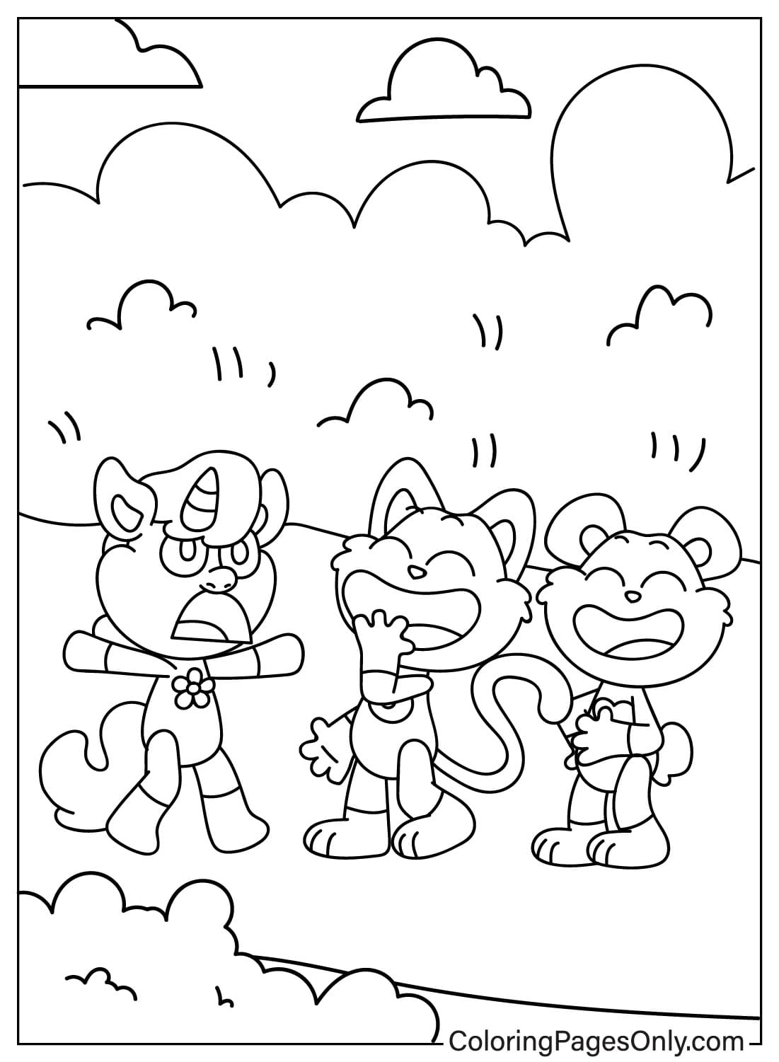 Página para colorir CraftyCorn com Bobby BearHug e Hoppy Hopscotch de Smiling Critters