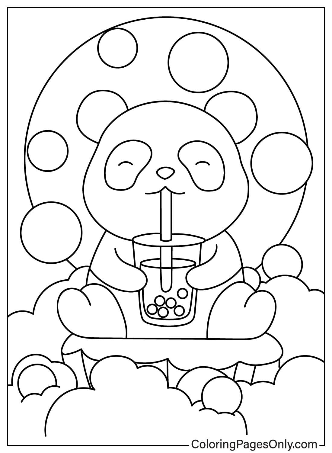 Schattige Panda die Boba-cartoon drinkt uit Boba Tea