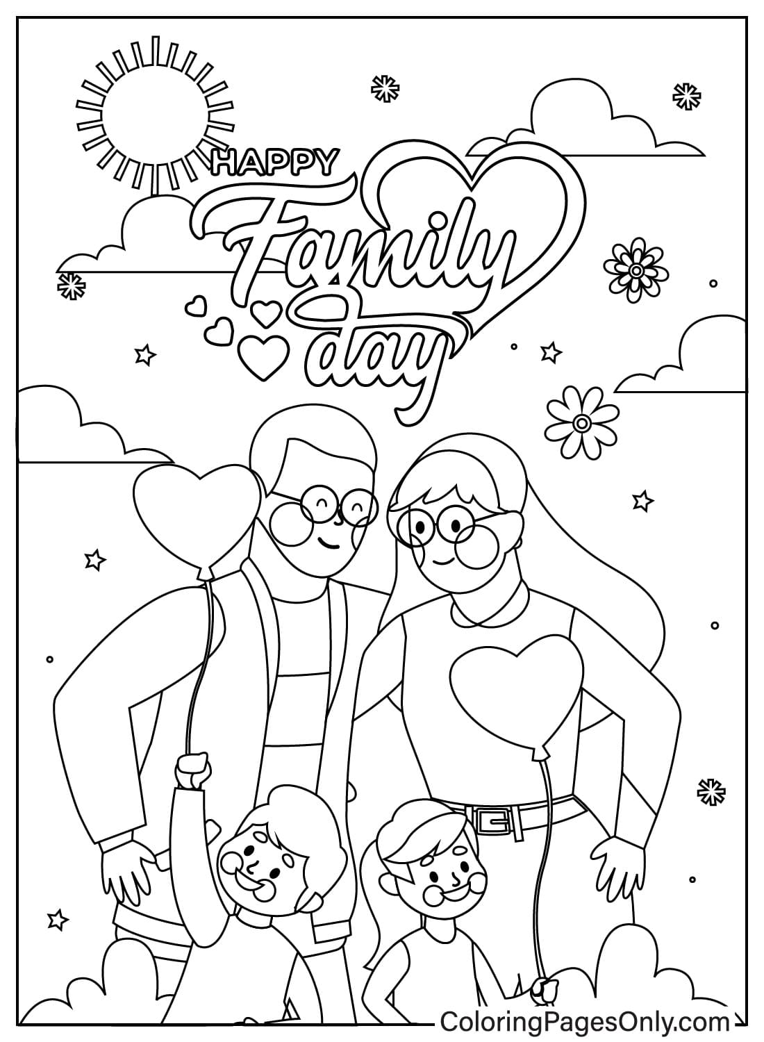Página colorida do Dia da Família do Dia da Família