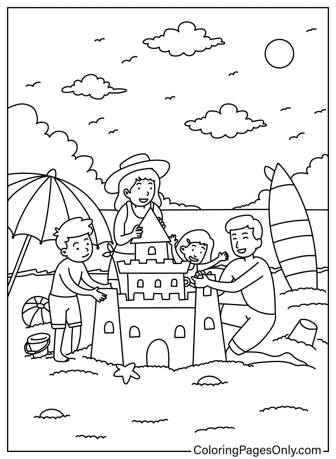 Family Goes to The Beach Coloring Page from Family Day