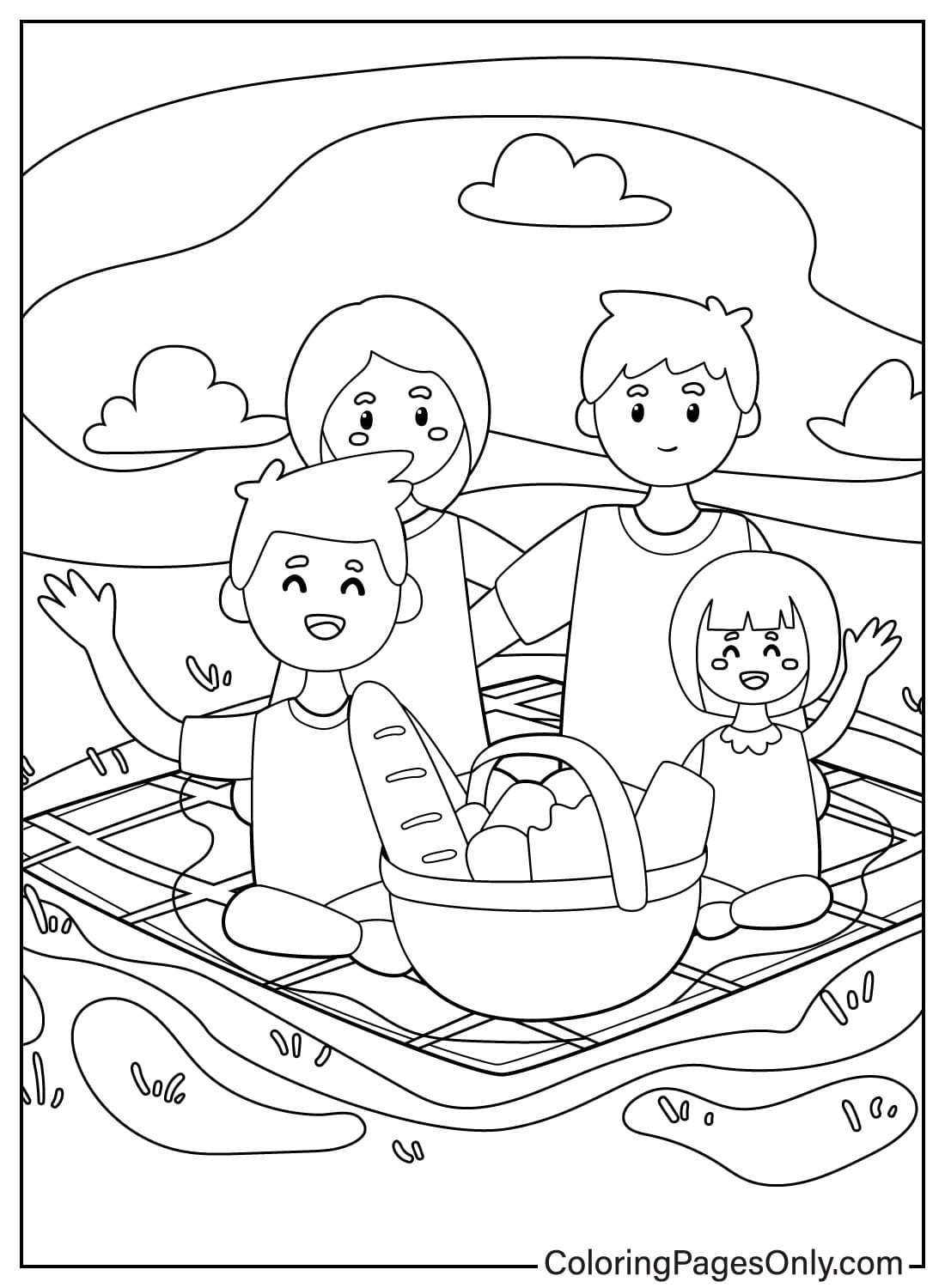 Folha para colorir de piquenique em família para crianças do Dia da Família