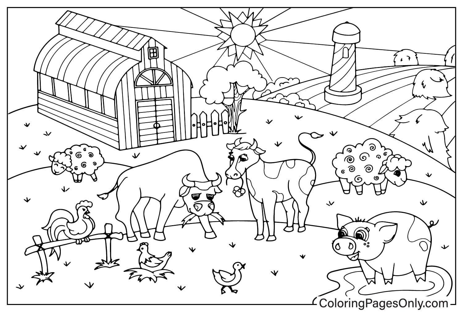 Boerderij met velden en dieren van Farm Animal