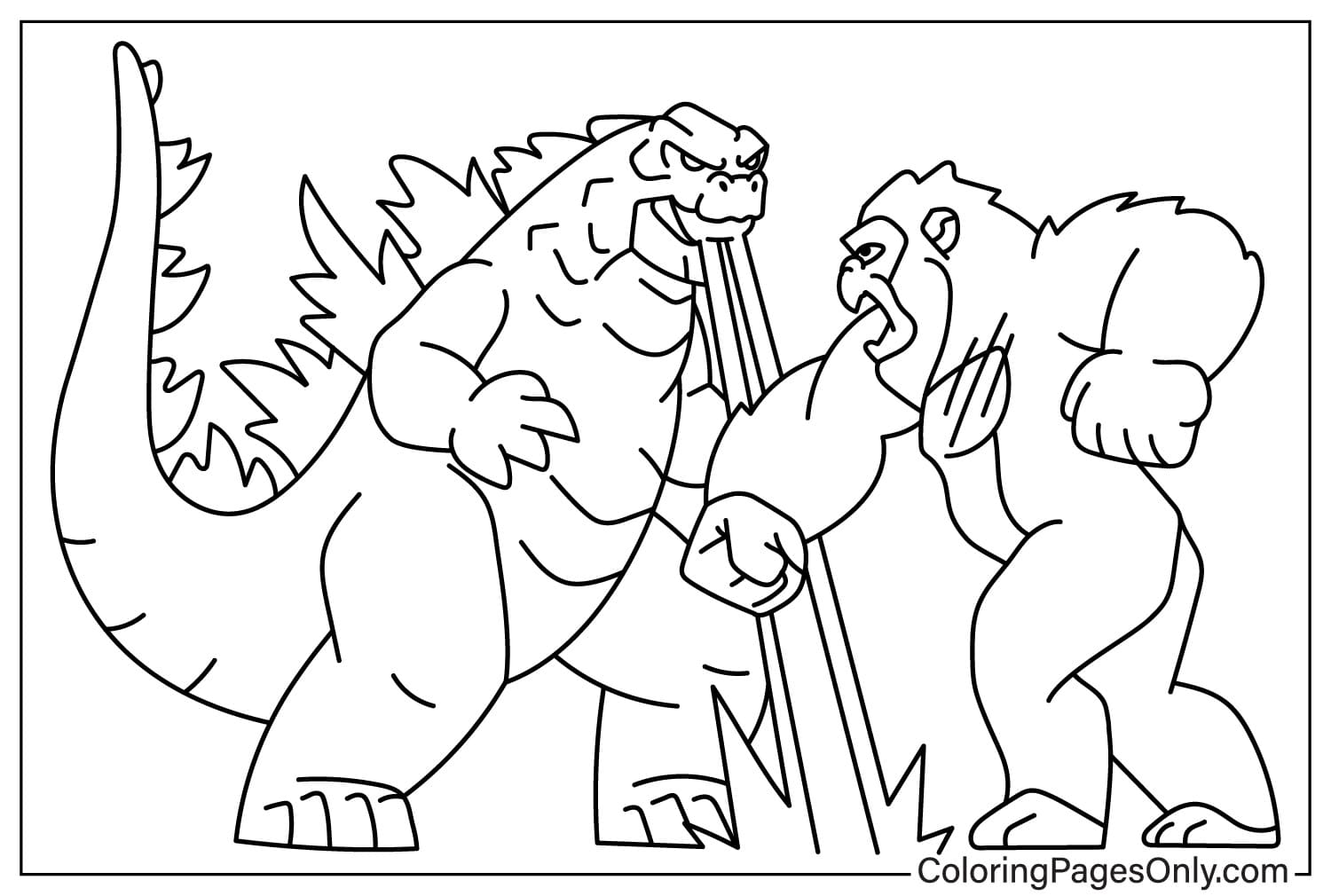 Fight Action Godzilla vs. Kong Coloring Page from Godzilla x Kong: The New Empire