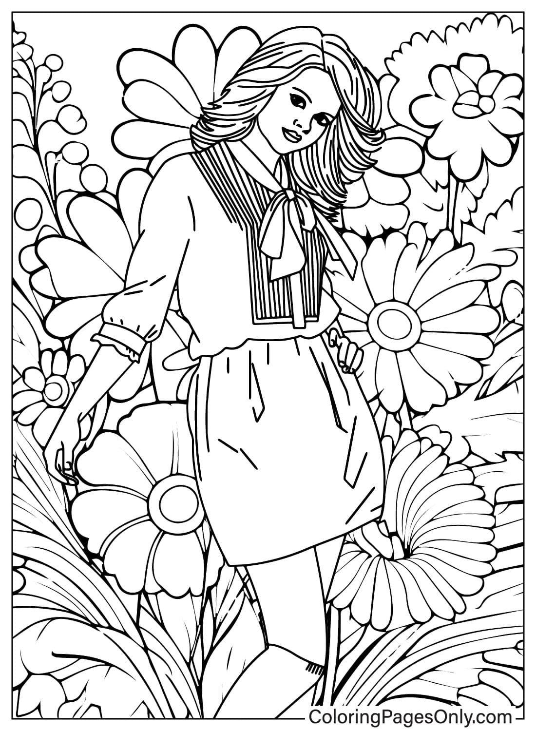 Flower and Selena Gomez Coloring Page - Free Printable Coloring Pages