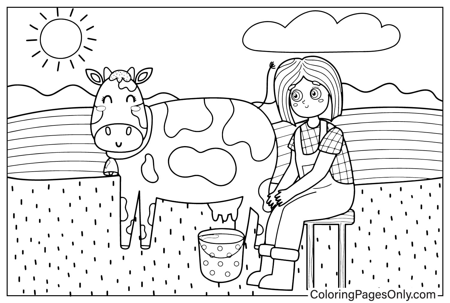 Девушка доит корову с фермы