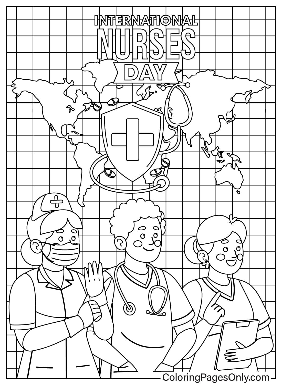 Giornata internazionale degli infermieri Pagina da colorare per bambini di Nurse
