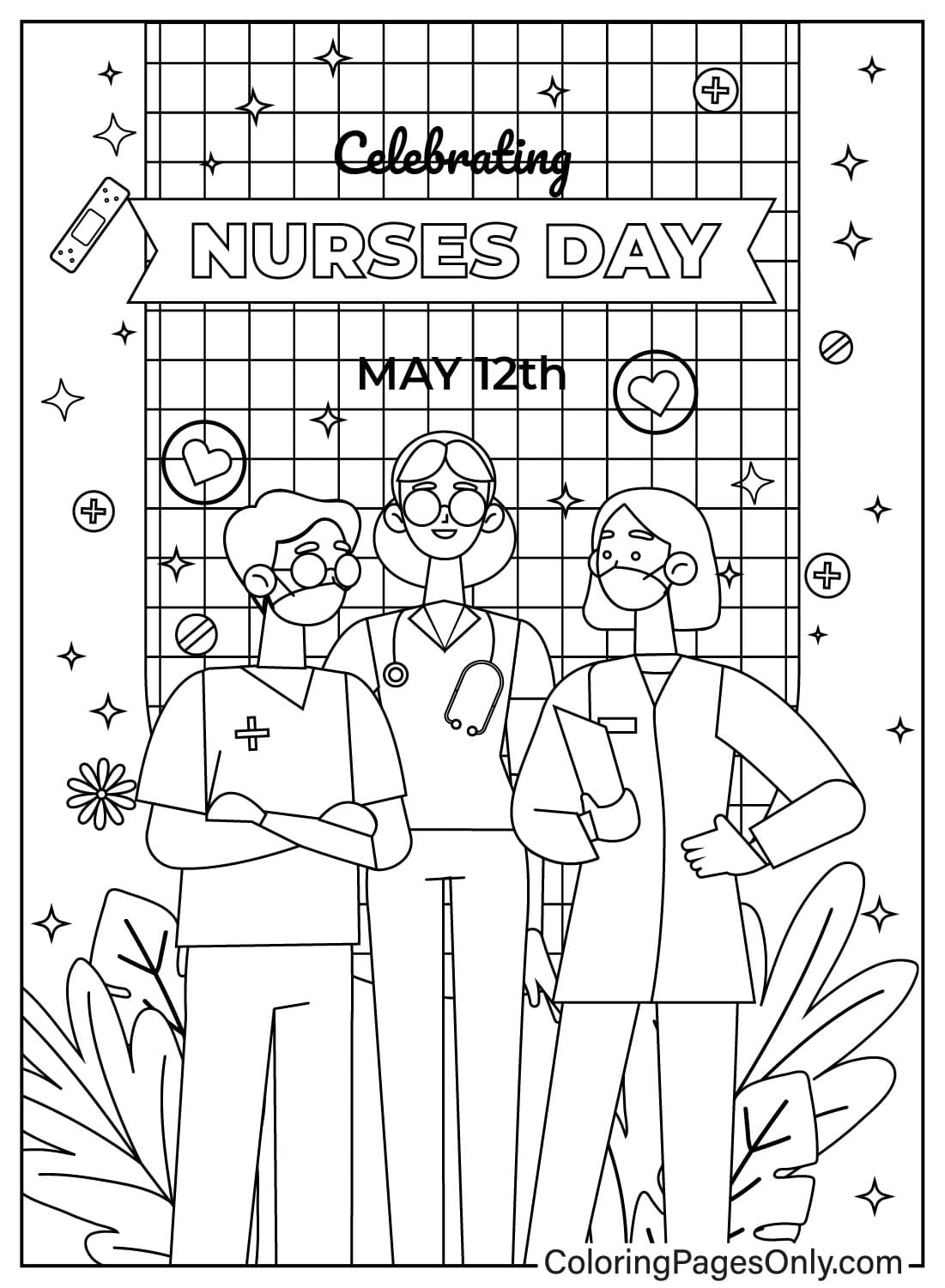 Folha para colorir do Dia Internacional da Enfermeira da Enfermeira