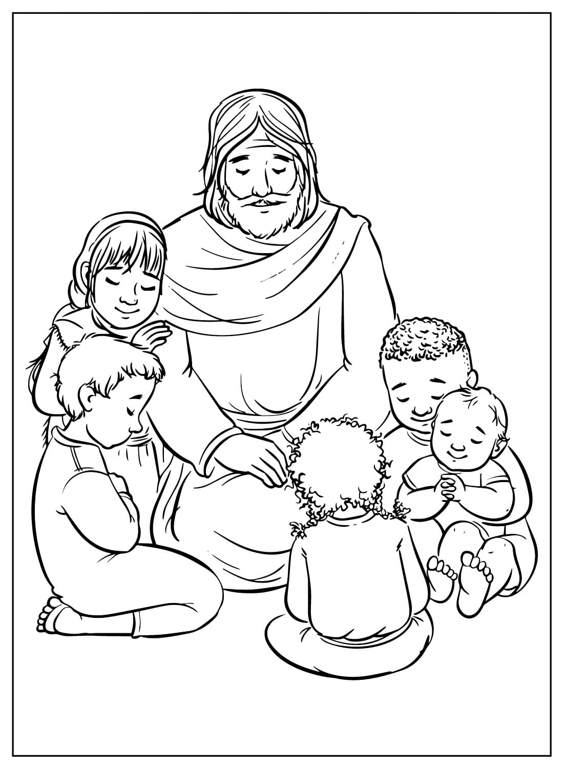 Иисус с детьми молятся со дня молитвы