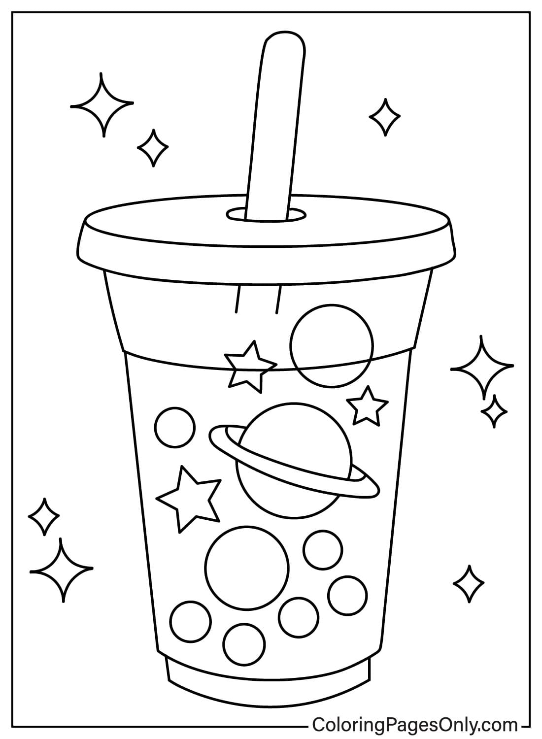 Kawaii Bubble Tea in Space by Boba TeaMe - Free Printable Coloring Pages
