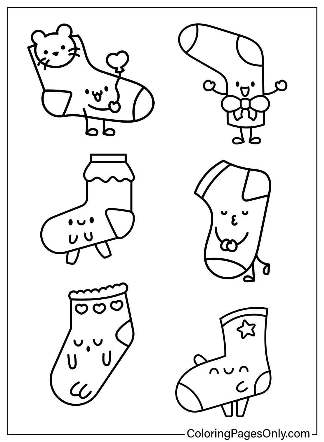Pagina da colorare di calzini Kawaii da Calzini