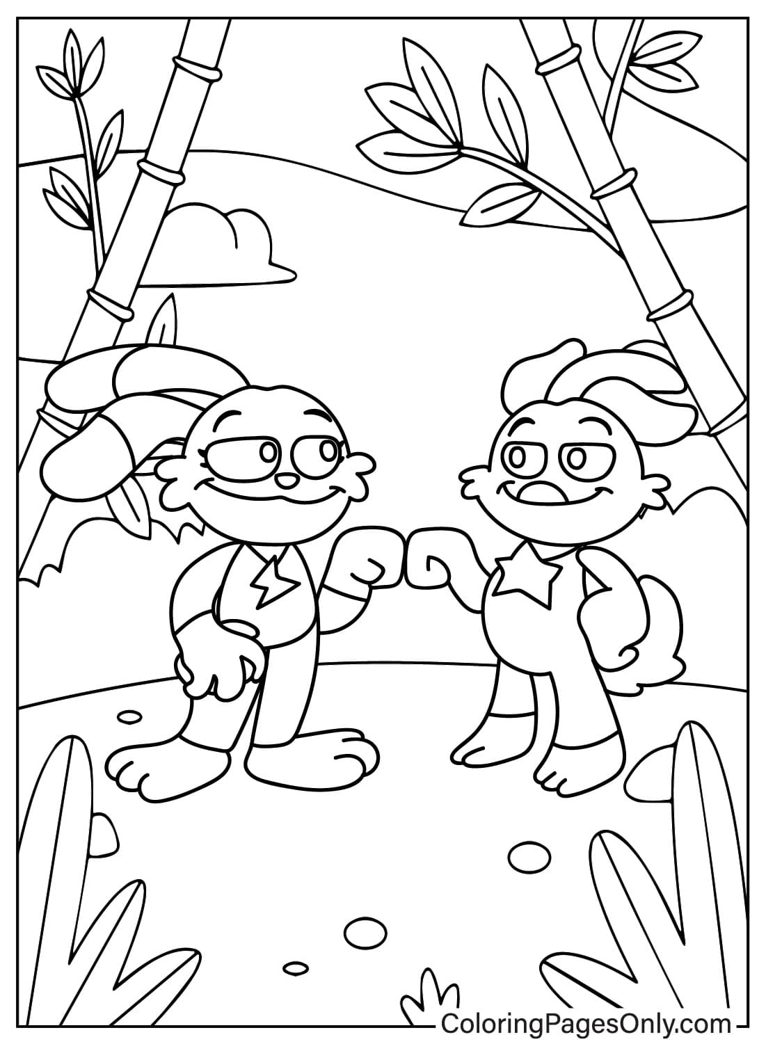 Página para colorir de KickinChicken e Hoppy Hopscotch de Smiling Critters