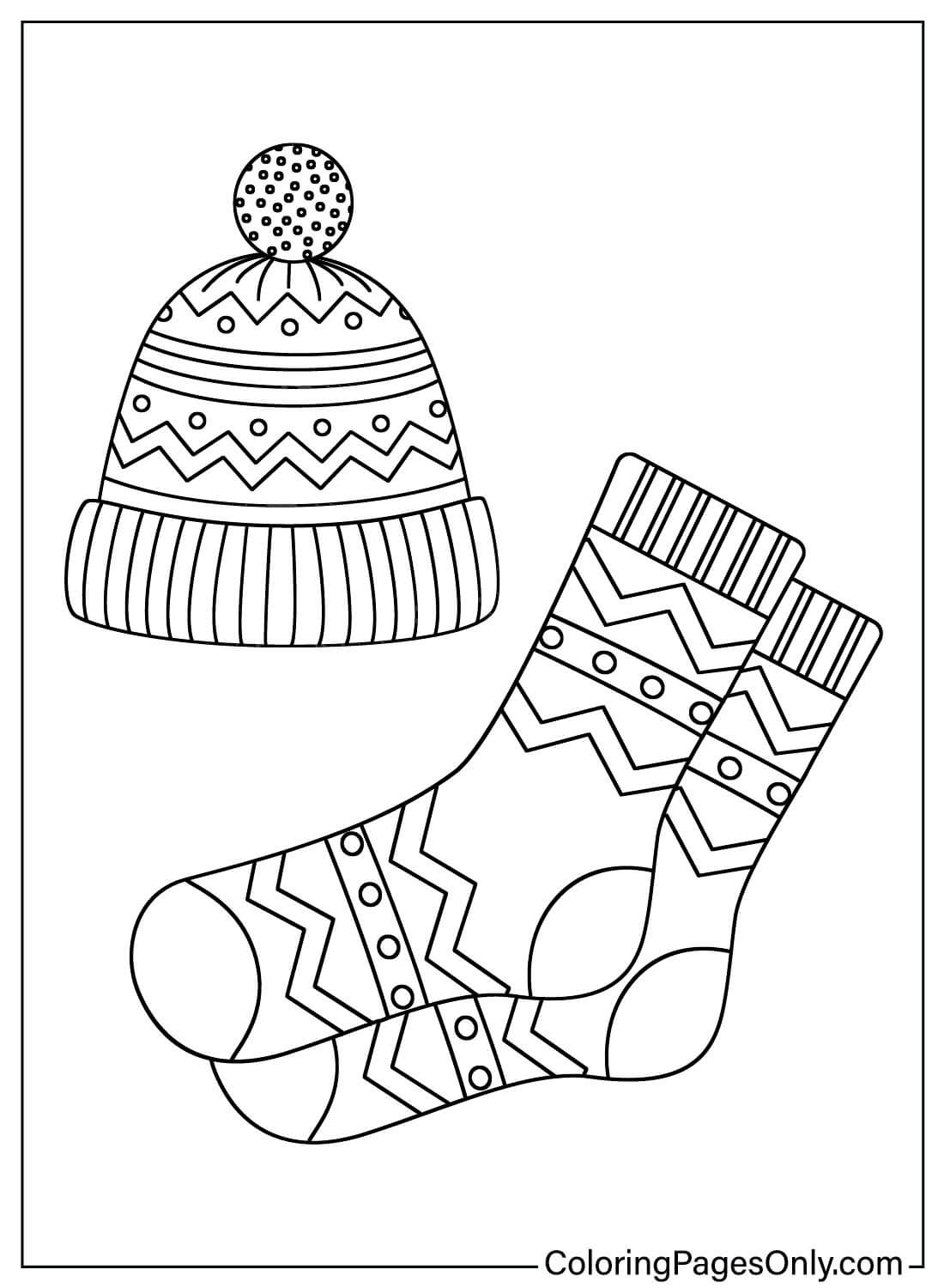 Knitted Hat with Knitted Socks Coloring Page from Socks