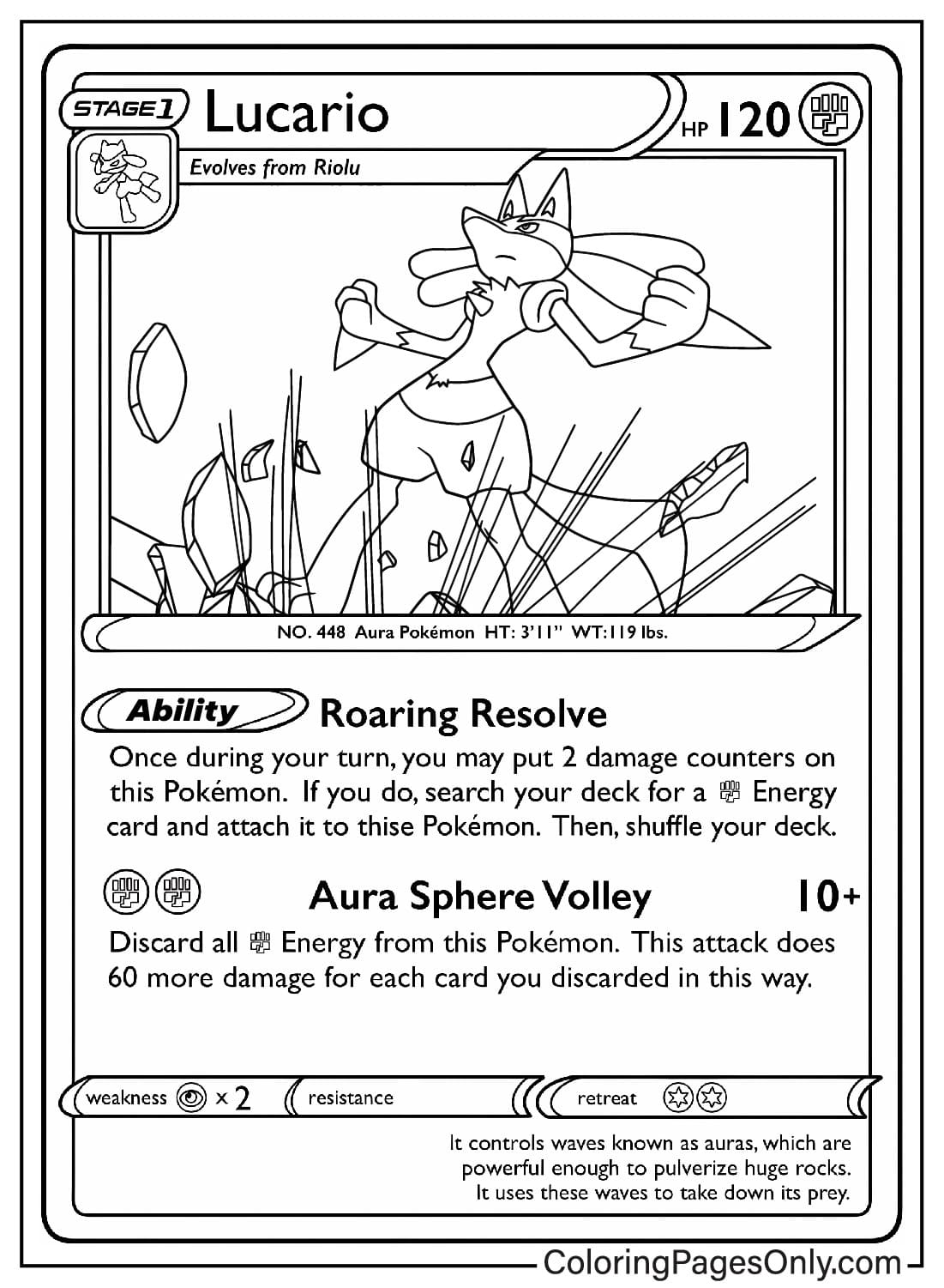Lucario Card Coloring Page from Pokemon Card